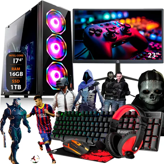 Pc Computador Gamer I7 4°ger 16gb Ssd1tb Monitor23 Placa 4gb
