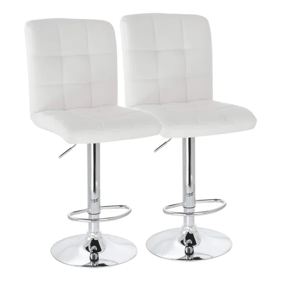 Taburete Cuadrado Piel Sintetica Ajustable Color Blanco Base