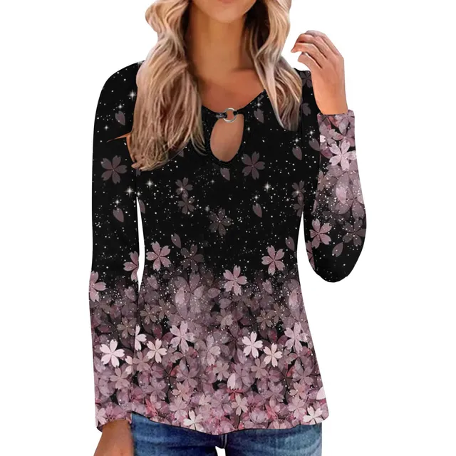 Camiseta Manga Larga Estampado Flor Informal Para Mujer