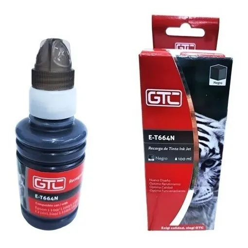 TINTA 664 SISTEMA CONTINUO GTC ALTERNATIVO L200 L220 L350 TINTA NEGRO X 3
