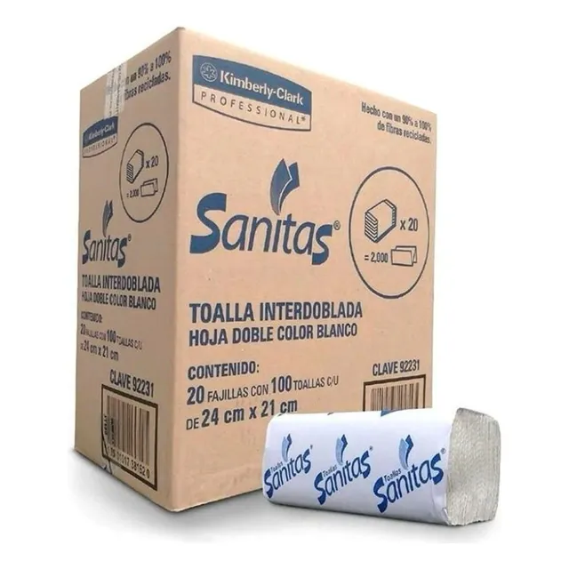 Toalla Interdoblada Sanitas 20 Pq 100 Hjs