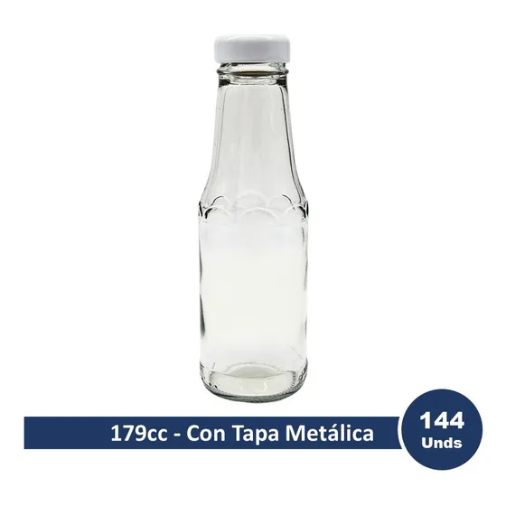 Botella De Vidrio Ketchup 179cc Con Tapa Metálica