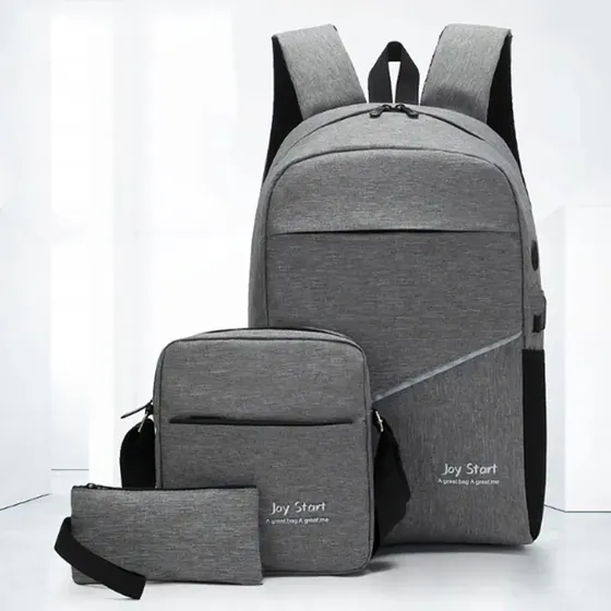 Bolso Morral Set De 3 Pzs Con Usb Impermeable 30lts / Laptop