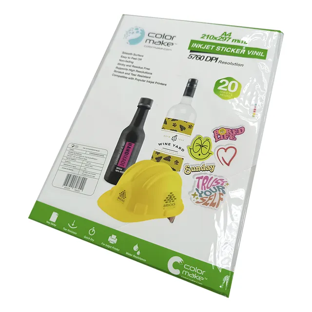 Vinil 100 Mic Inkjet Blanco Mate Autoadhesivo A4 Color Make