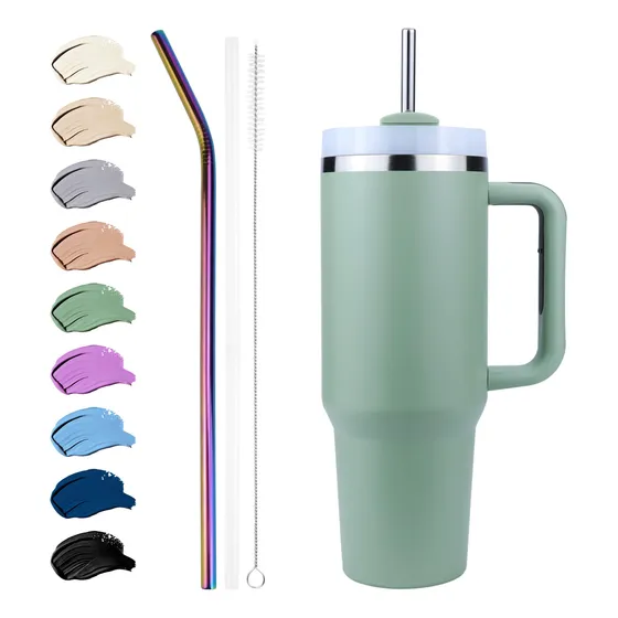Vaso 40 Onza Asa Pajita Botella Agua Aislada Acero Verde 3