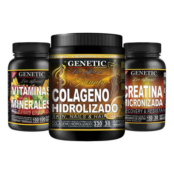 Salud Energía Colágeno Vitaminas Minerales Creatina Genetic Sabor Naranja