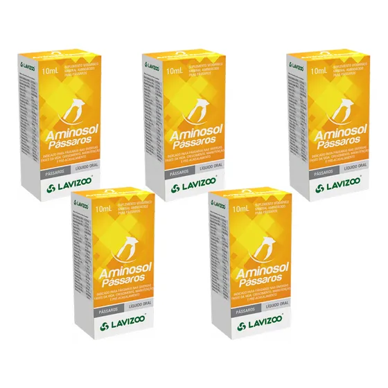 Aminosol Passaros 10ml - Lavizoo - Kit Com 5un