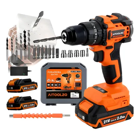 Furadeira Parafusadeira Impacto Brushless 13mm Aitoolzo Laranja 127/220v 60