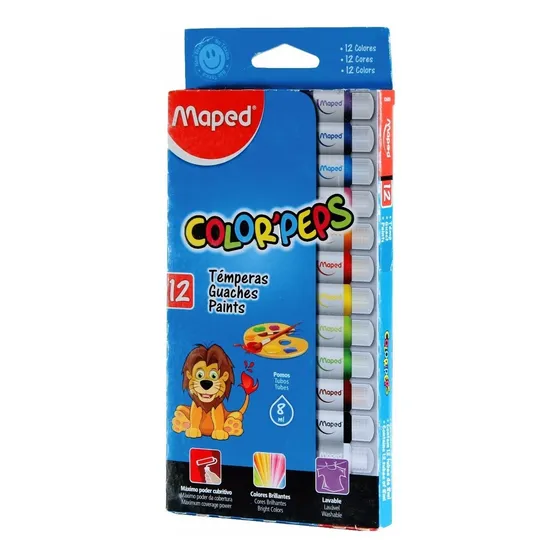 Tempera Escolar Maped Color Peps Lavable X12 Pomos Surtidos