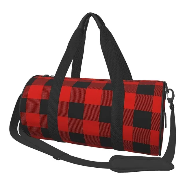 Negro Rojo Bufalo Cuadro Viaje Bolsa Gimnasio Deporte Noche
