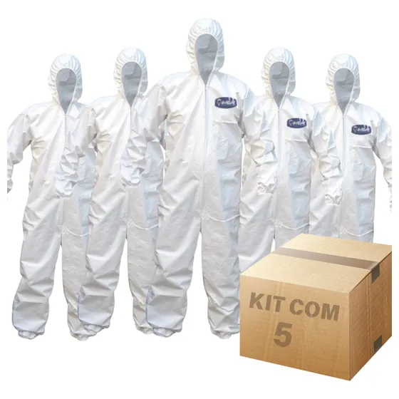Kit Com 5 Macacão Proteção Quimica Impermeável Pintor Branco