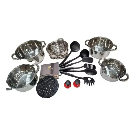 Jogo Panelas 19 Peças 9 Camadas + Acessórios Aço Inox 