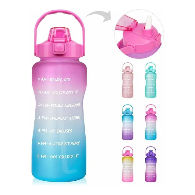 Botella Agua Motivacional 64 Onza Medio Galon Marcador Paja