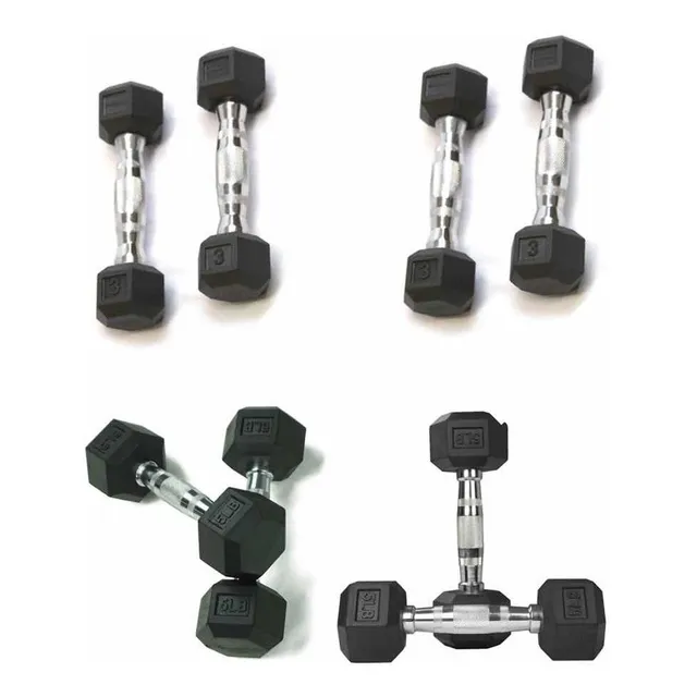 Set (8) Mancuernas Rubber Hex Dumbbell Fit Cardio 3lb + 5lb