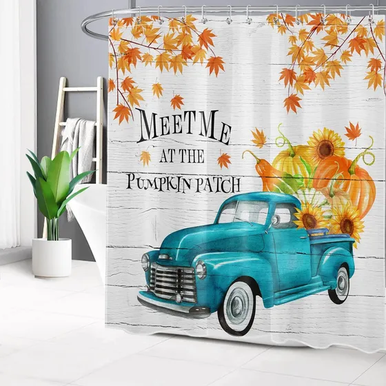 Lb Cortina Ducha Otoño Para Baño Granja Estilo Vintage Azul