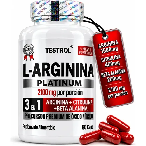 L Arginina Platinum 2100mg | Testrol 3 In 1 | 90 Cápsulas