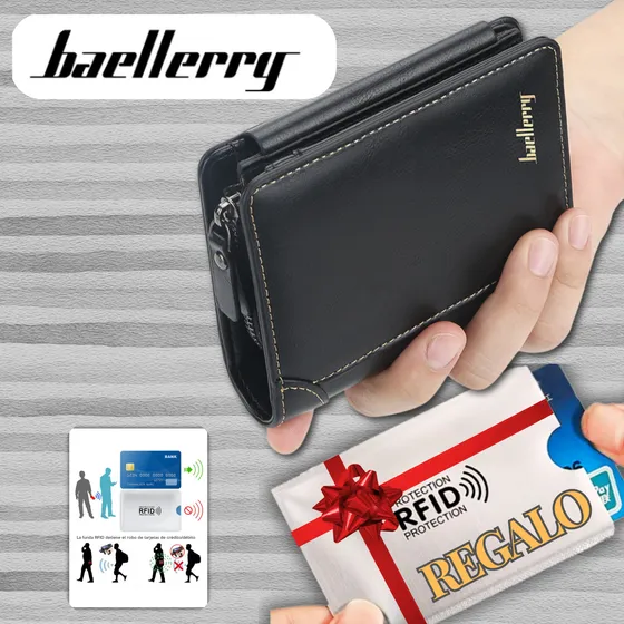 Cartera Cuero Plegable Hombre Billetera Tarjetero Baellery