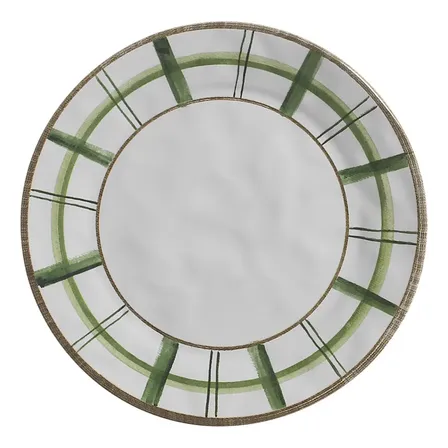 Sousplat De 33cm Em Cerâmica Floratta Branco Decorado Scalla Branco Decorado Verde Listrado