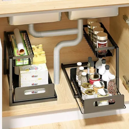 Organizador Bajo Lavaplatos Extraíble Cocina Baño 2 Unidades