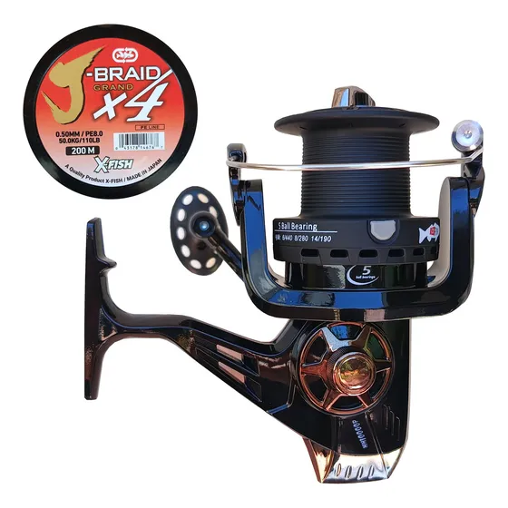 Reel Frontal Carretel Conico Grande Pesca Variada Pesada Lance Mar + 200mts Multifilamento 0.50mm