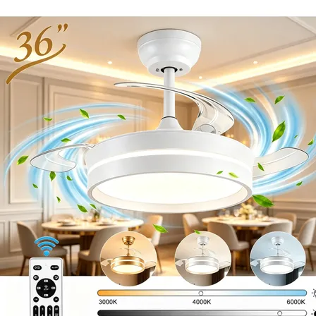 Ventilador De Teto 36pol Retratil Bivolt 127/220v Silencioso 40 Cm 60 Hz Branco 127/220v Transparente Policarbonato 3