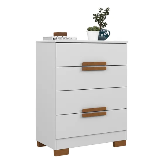 Cômoda Napoles De Madeira 4 Gavetas Para Quarto Pequeno Design Compacto E Funcional Cor Branco