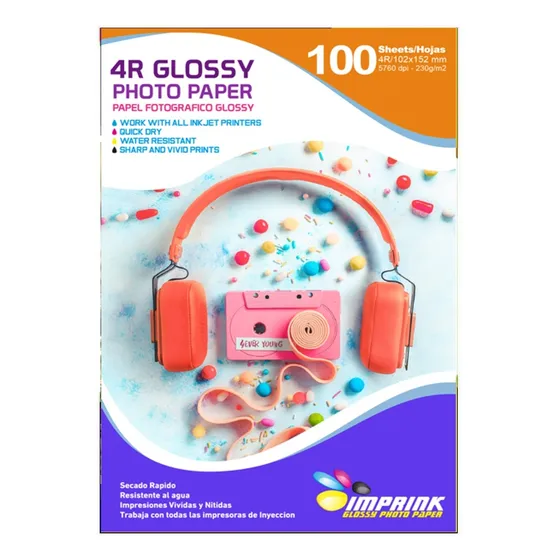 Papel Fotografico Glossy 10x15 Cm De 230 Grs 100 Hojas 