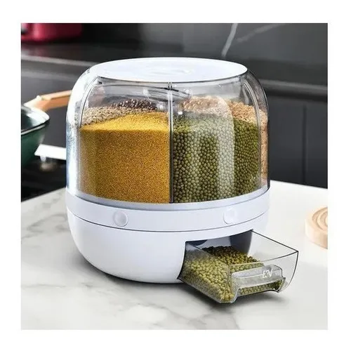 Dispensador De Alimentos Giratorio C, 6 Divisiones, Para Gra Color White