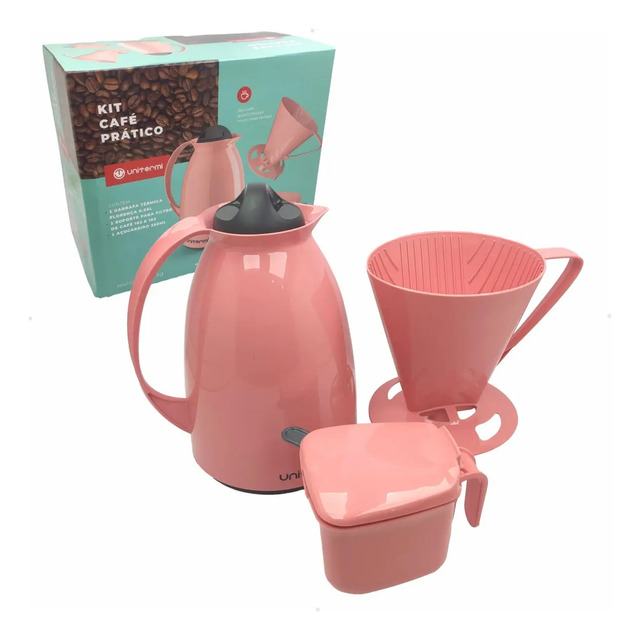 Garrafa Térmica Kit Café Açucareiro Suporte Filtro Coador Rosa