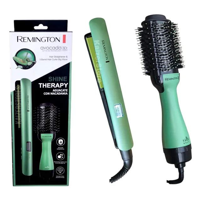 Combo Plancha Remington Aguacate 450* F + Cepillo Secador