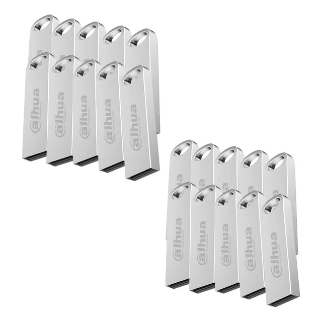 Dahua Kit De 20 Memorias U106 Usb Flash Drive 64gb Diseño Metálico 2.0 Lectura De Hasta 25 Mbs Escritura De Hasta 10 Mbs Ideal Para Todo Tipo De Trabajo Um6420-usb-u106-20-64gb Plateadas
