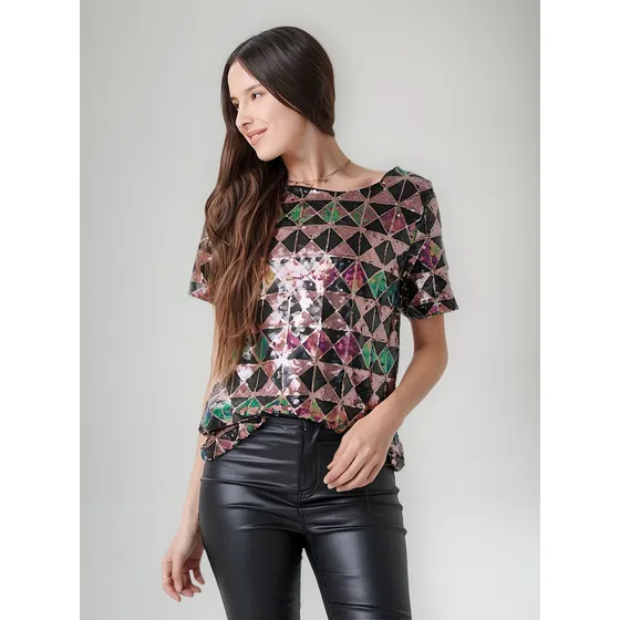 Blusa Premium Kala Rombos Lentejuelas Bordadas Guk4082