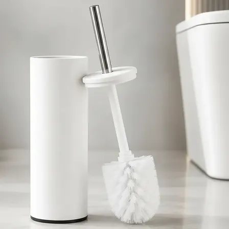 Escova Sanitária Matte Branca Com Suporte E Cabo Inox Branco