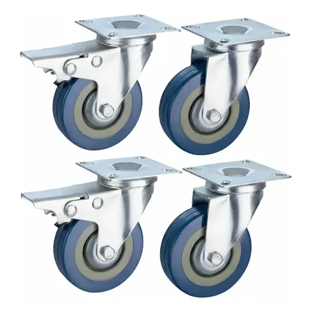 4 Ruedas Giratorias 50mm 2 con Freno Reforzadas con Base Plateado 120kg