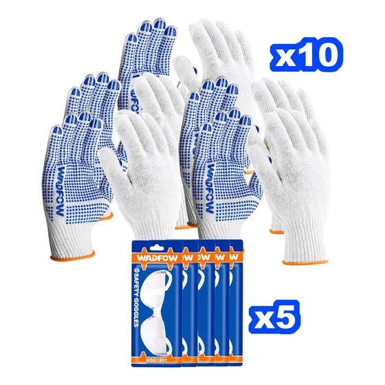 Guantes Lana + Lentes Seguridad X 10 Wadfow Wkg1801 - Lnf
