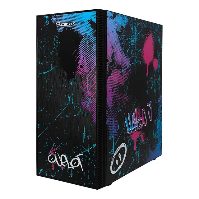 Gabinete Gamer Ocelot ATX Mid-Tower Soporta 8 Ventiladores de 120 mm Soporta GPU 340 mm Cristal Templado Color Negro con Diseño Grafiti Street Urbano Modelo OC-HAVOC 3