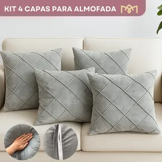 Kit 4 Capa Almofada Suede Toque Macio Luxo Veludo 40x40 Decoração Cama Sofá Cor Cinza