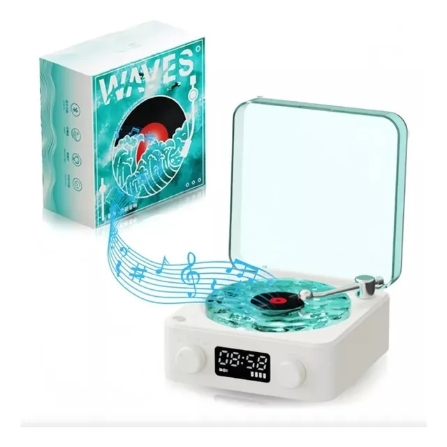 Alto-falante De Vinil Retrô Waves Light Com Leitor De Disco