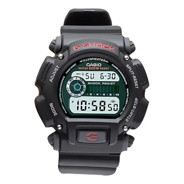 Reloj Casio G-shock Dw-9052-1v Pulsadores Grises E-watch Color De La Correa Negro Color Del Bisel Negro Color Del Fondo Negro