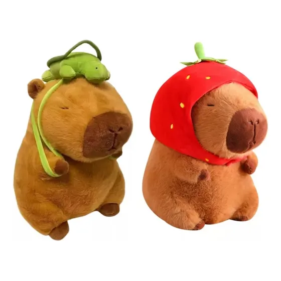 Muñeco De Peluche Capibara Con Mochila De Tortuga Y Sombrero As Shown In The Picture