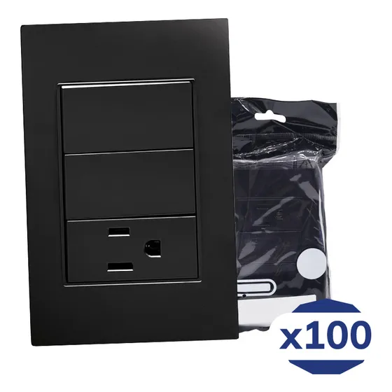 Placa Contacto Sencillo Y Apagador De 2 Interruptores 3 Vias 90-277vca Negro Mate 77x124mm Premium Artlite Apl-306 Paquete 100 Piezas