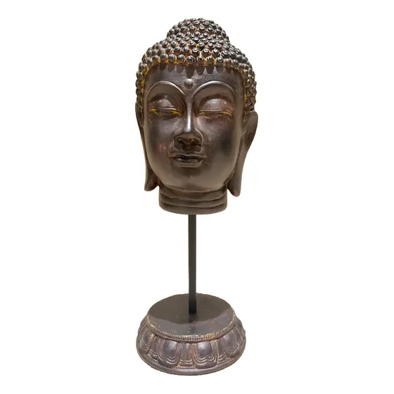 Estatua Cabeza Busto Buda Vintage De Madera Con Base