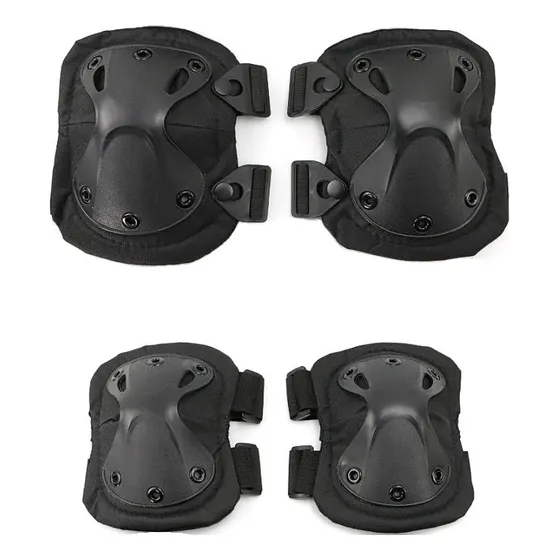 Set de coderas y rodilleras tácticas para airsoft color negro