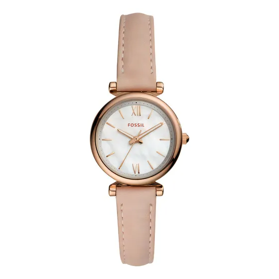 Reloj Fossil Carlie Mini  Correa Cuero Color De La Correa Nude Mujer