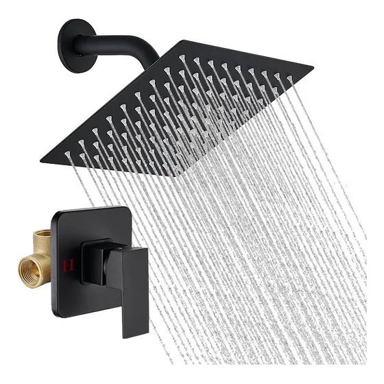Kit De Manija Única De Regadera Cuadrada Negra De 20 Cm