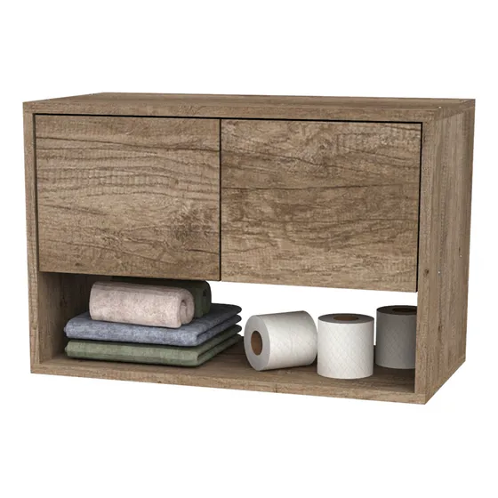 Alacena Para Baño Colgante Con Dos Puertas Y Estante Delos Color Roble Nebraska Gris