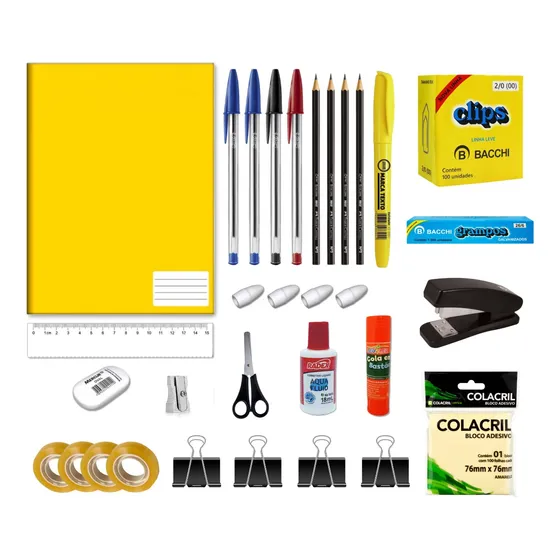 Kit Material De Escritório Com 32 Itens Com Caderno Grande