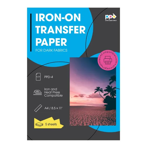 Ppd Inkjet Premium Iron-on Dark Camiseta Transfers Papel Ltr