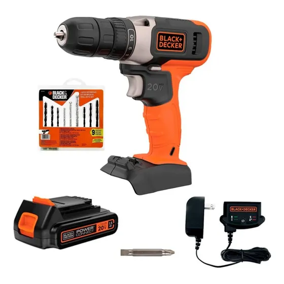 Taladro Atornillador Black & Decker Bcd702c1 20v + Set 9pzs