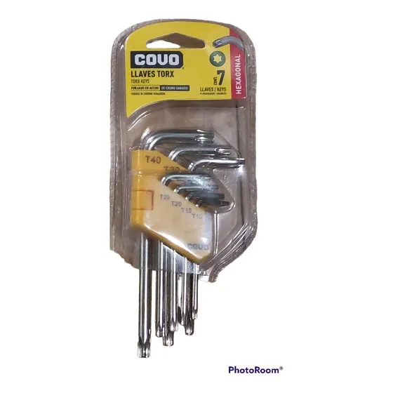 Juego Llave Torx Estrella 7pzas T10,15,20,25,27,30,40, Covo